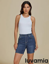 LUVAMIA Women's Denim Elastic Waist Walkshorts with Pockets