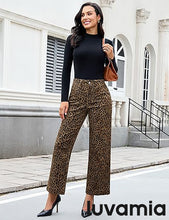 luvamia Wide Leg Jeans Woman Trendy High Waisted Leopard Cheetah Print Ankle Length Stretchy Denim Pants with Pockets