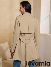 luvamia Trench Coat Women Mid Length Classic Double Breasted Lapel Business Casual Fall Jacket Coats Outerwear with Belt