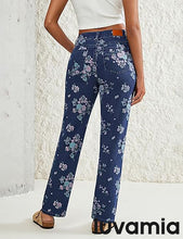 luvamia Straight Leg Jeans for Women Floral Printed High Waisted Trendy Cute Vintage Stretchy Denim Pants Boho Jeans