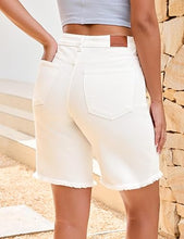 luvamia FleXclusive Jean Bermuda Shorts for Women Trendy Mid Rise Raw Hem Knee Length Stretchy Denim Long Shorts Summer Casual Jorts