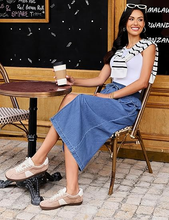luvamia FleXclusive Jean Skirts for Women High Waisted Midi Denim Drawstring Elastic Waist Long Skirt with Pockets Front Slit