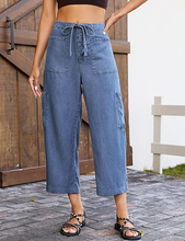 luvamia FleXclusive Barrel Jeans for Women Trendy Wide Leg High Rise Baggy Pull On Elastic Waist Button Fly Drawstring Denim Pants