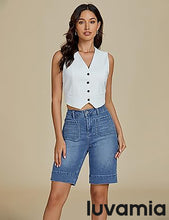 LUVAMIA Women's Knee-Length Bermuda Summer Denim Shorts Barely Shorts