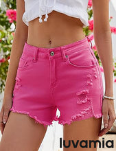 luvamia Jean Shorts for Women High Waisted Stretchy Distressed Denim Shorts Ripped Frayed Raw Hem Summer Casual Shorts