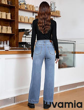 LUVAMIA Timeless High Waisted Flare Jeans Breathable Denim All Season Styling Functional Pockets