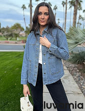 LUVAMIA Women's Street Fashion Denim Jacket Lapel Long Sleeve Coat