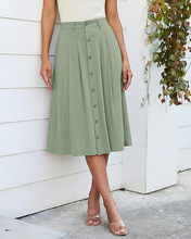 luvamia Linen Skirts for Women Midi Pleated Elastic High Waisted Casual Button Down A Line Flowy Summer Skirt with Pockets