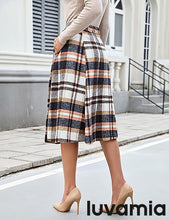 LUVAMIA High Waist A Line Maxi Skirt Women Plaid with Pockets Long Vintage Style Fall Winter