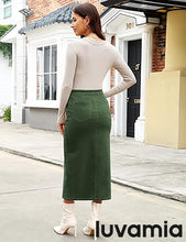 luvamia Corduroy Skirts for Women Midi Length High Waisted Button Fly Fall Casual Elastic Waist Long Skirt with Slit