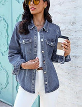 luvamia FleXclusive Denim Jackets for Women Trendy Long Sleeve Distressed Jean Button Down Shirts Jacket Shacket Trucker Jacket