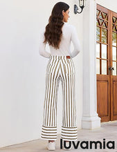 luvamia Striped Jeans for Women Wide Leg High Waisted Trendy Patch Pockets Stretchy Denim Pants Casual Trouser Jeans
