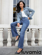 LUVAMIA Casual Western Denim Jacket Women Button Front Long Sleeve Vintage with Functional Pockets