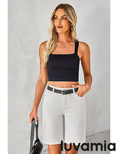 LUVAMIA Denim Bermuda Shorts for Women High Waisted  Stretchy  Straight Leg Jeans