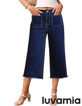LUVAMIA Women's Comfy Denim High Waist Vintage Wide Leg Capri Jeans