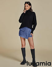 LUVAMIA Denim Skorts for Woman Cargo Faux Wrap Jean Skort Skirts Stretchy High Waisted Skirt Shorts