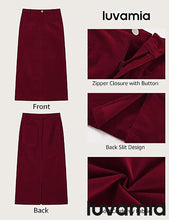 LUVAMIA 2025 Fall Winter Women's Corduroy Midi Skirt - High Waist Elastic Waistband Comfort Casual Solid Color Skirt
