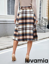LUVAMIA High Waist A Line Maxi Skirt Women Plaid with Pockets Long Vintage Style Fall Winter