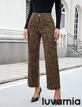 luvamia Wide Leg Jeans Woman Trendy High Waisted Leopard Cheetah Print Ankle Length Stretchy Denim Pants with Pockets