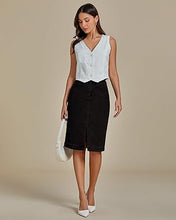 LUVAMIA Women's Brief Denim Midi Knee-Length Skirt Vintage Split High-Waist