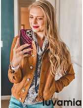 luvamia Women's Basic Button Down Stretch Fitted Long Sleeves Denim Jean Jacket