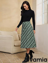 luvamia Plaid Skirts for Women Midi Length High Waisted Trendy A Line Elastic Waist Casual Office Work Fall Skirt