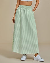 LUVAMIA Women's Summer Long Lightweight Flowy Skirt Stripe Maxi Fashion