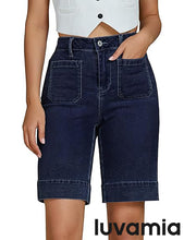 LUVAMIA Women's Knee-Length Bermuda Summer Denim Shorts Barely Shorts