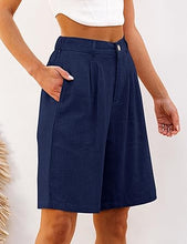 luvamia Bermuda Shorts for Women High Waisted Linen Dressy Casual Pleated Wide Leg Summer Shorts with Elastic Waist