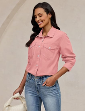 luvamia FleXclusive Denim Shirts for Women Long Sleeve Button Down Chambray Relaxed Fit Western Jean Shirts Casual Collared Jean Top