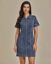 LUVAMIA Women's Short Sleeve Slim Tight Shirt-Neck Symmetrical Simple Versatile Denim Dress