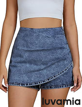 LUVAMIA Women's Slim Fit Pleated Denim Unlined Irregular Retro High Waisted Skorts