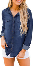 luvamia Women Chambray Jean Western Shirts Long Sleeve Button Down Denim Shirt Tops