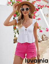 luvamia Jean Shorts for Women High Waisted Stretchy Distressed Denim Shorts Ripped Frayed Raw Hem Summer Casual Shorts