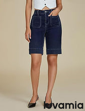 LUVAMIA Women's Knee-Length Bermuda Summer Denim Shorts Barely Shorts