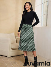 luvamia Plaid Skirts for Women Midi Length High Waisted Trendy A Line Elastic Waist Casual Office Work Fall Skirt