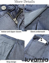 LUVAMIA Denim Skorts for Woman Cargo Faux Wrap Jean Skort Skirts Stretchy High Waisted Skirt Shorts