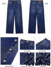 LUVAMIA  Women's High Rise Flare Jeans Washed Denim Trousers Studded Details Retro Style