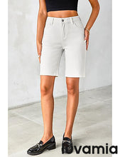 LUVAMIA Denim Bermuda Shorts for Women High Waisted  Stretchy  Straight Leg Jeans