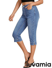 LUVAMIA Women Skinny Capri High Rise Denim Stretch Cropped Jeans