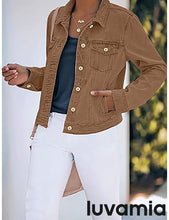 luvamia Women's Basic Button Down Stretch Fitted Long Sleeves Denim Jean Jacket