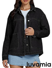 LUVAMIA Women's Street Fashion Denim Jacket Lapel Long Sleeve Coat
