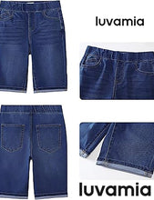 luvamia FleXclusive Bermuda Shorts for Women Jean Pull On Elastic Waist High Waisted Knee Length Fold Hem Stretchy Denim Long Shorts
