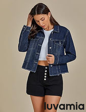 luvamia Women's Basic Button Down Stretch Fitted Long Sleeves Denim Jean Jacket