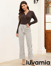 luvamia Striped Jeans for Women Wide Leg High Waisted Trendy Patch Pockets Stretchy Denim Pants Casual Trouser Jeans