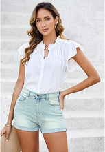 luvamia Women's Ripped Denim Jean Shorts Mid Rise Stretchy Folded Hem Short Jeans