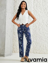 luvamia Straight Leg Jeans for Women Floral Printed High Waisted Trendy Cute Vintage Stretchy Denim Pants Boho Jeans