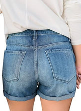 luvamia Women's Ripped Denim Jean Shorts High Waisted Stretchy Folded Hem Short Jeans