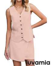 LUVAMIA Women's Business Vest Suit Set Sleeveless Blazer Skirt Outfit Workwear Matching