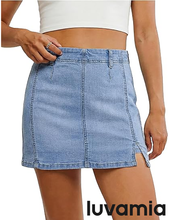 luvamia FleXclusive Jean Skorts for Woman High Waisted Side Slit Mini Short Skirt with Shorts Stretchy Denim Skirts Country Concert